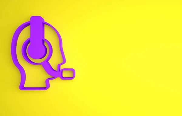 Hombre Púrpura Con Icono Auricular Aislado Sobre Fondo Amarillo Operador —  Fotos de Stock