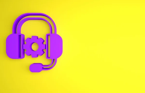 Purple Headphones Icon Isolated Yellow Background Support Customer Service Hotline — Stock Photo, Image