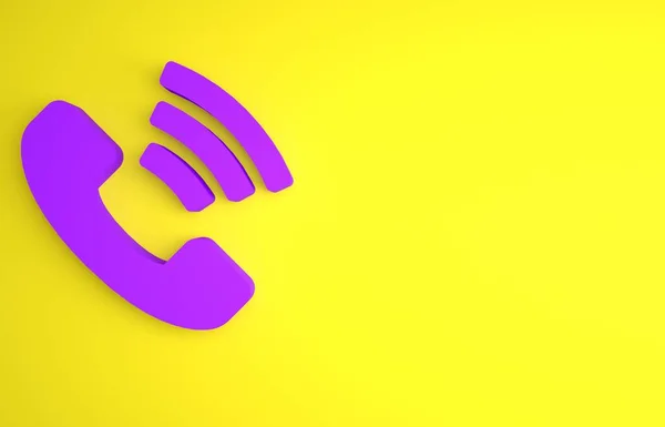Purpurowy Telefon Godziny Wsparcia Ikony Izolowane Żółtym Tle Całodniowy Call — Zdjęcie stockowe