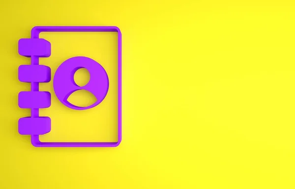 Icono Libreta Direcciones Púrpura Aislado Sobre Fondo Amarillo Cuaderno Dirección — Foto de Stock