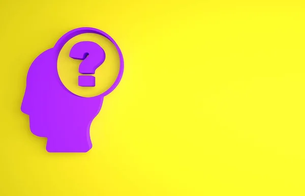 Фиолетовая Человеческая Голова Вопросительным Знаком Желтом Фоне Концепция Минимализма Рендеринг — стоковое фото
