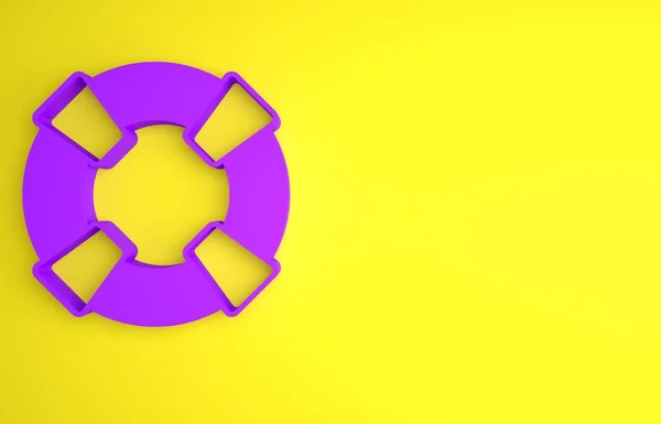 Фиолетовый Значок Lifebuoy Выделен Желтом Фоне Символ Пояса Концепция Минимализма — стоковое фото