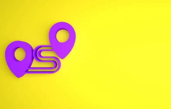 Ікона Purple Route Ізольована Жовтому Тлі Знак Вказівника Карті Концепція — стокове фото