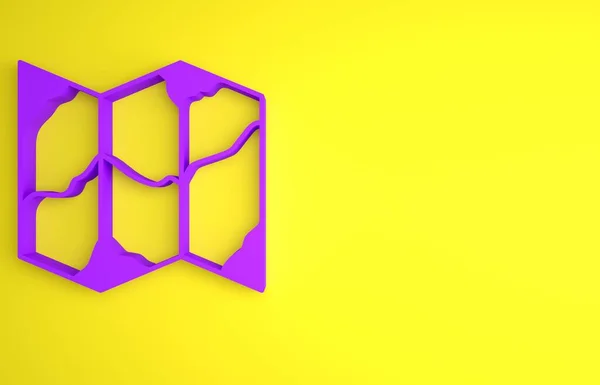 Purple Folded Map Icon Isolated Yellow Background Minimalism Concept Render — Stock Photo, Image