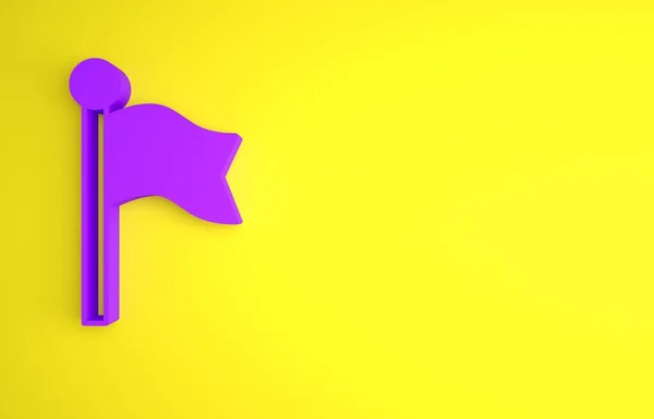 Фиолетовый Флаг Значок Изолирован Желтом Фоне Символ Метки Местоположения Концепция — стоковое фото