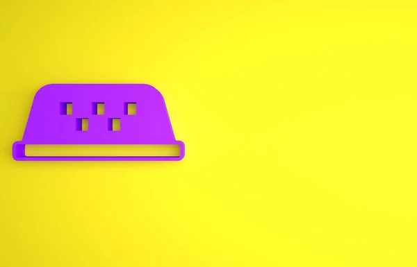 紫色出租车车顶图标隔离在黄色背景 最低纲领的概念 3D渲染说明 — 图库照片