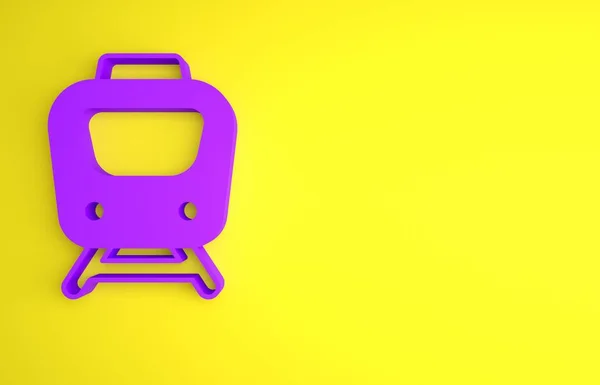 紫色火车图标孤立在黄色背景 公共交通标志 地铁列车的运输 地铁地下 最低纲领的概念 3D渲染说明 — 图库照片