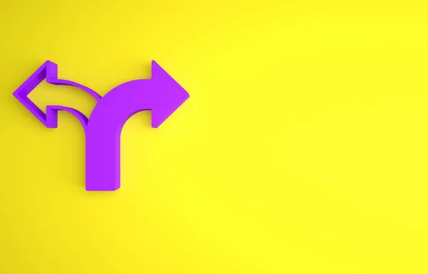 紫色の道路交通標識 黄色の背景に隔離された標識アイコン ポインタ記号 孤立した道路情報標識 方向標識 最小限の概念 3Dレンダリング図 — ストック写真