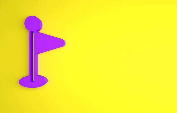 Purple Flag Icon Isolated Yellow Background Location Marker Symbol Minimalism — Stock Photo, Image