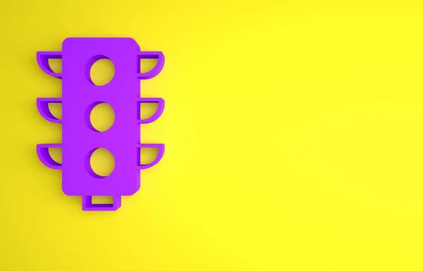 紫色交通灯图标隔离在黄色背景 最低纲领的概念 3D渲染说明 — 图库照片