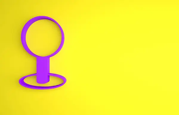 Fialová Ikona Push Pin Izolované Žlutém Pozadí Znamení Připínáčků Minimalismus — Stock fotografie