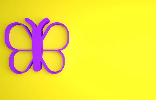 Purple Butterfly Icon Isolated Yellow Background Minimalism Concept Render Illustration — Stock Photo, Image