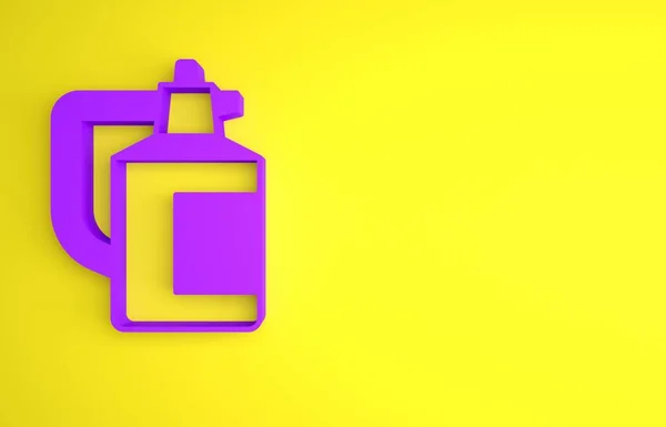 黄色の背景に隔離された水 化学物質のアイコンのための紫色の庭の噴霧器 最小限の概念 3Dレンダリング図 — ストック写真