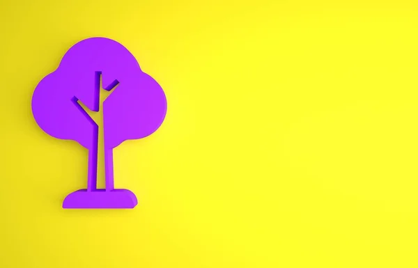 Fioletowa Ikona Drzewa Odizolowana Żółtym Tle Symbol Lasu Koncepcja Minimalizmu — Zdjęcie stockowe