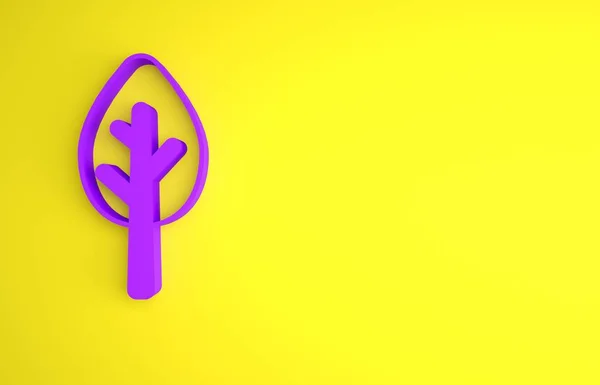 紫色树的图标孤立在黄色背景上 森林象征 最低纲领的概念 3D渲染说明 — 图库照片