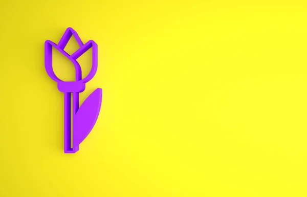 Icono Tulipán Flor Púrpura Aislado Sobre Fondo Amarillo Concepto Minimalista — Foto de Stock