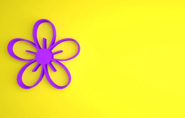 Fioletowy Kwiat Ikona Izolowana Żółtym Tle Koncepcja Minimalizmu Ilustracja Renderowania — Zdjęcie stockowe