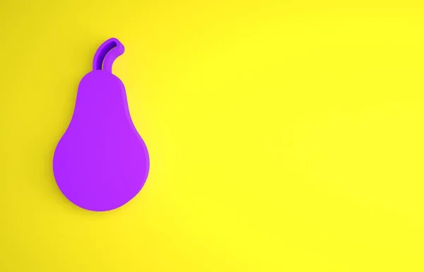 Фіолетова Груша Ізольована Жовтому Тлі Плоди Символом Листя Концепція Мінімалізму — стокове фото
