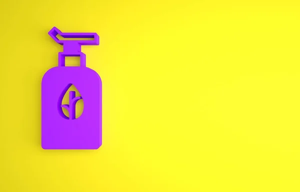 Фиолетовая Органическая Косметическая Икона Выделена Желтом Фоне Средства Ухода Телом — стоковое фото
