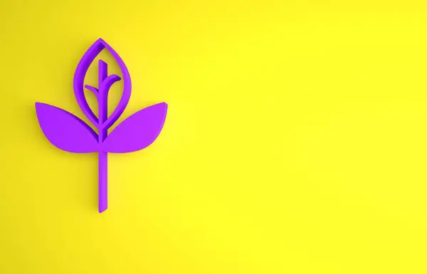 Фиолетовый Лист Значок Изолирован Желтом Фоне Знак Листья Символ Свежего — стоковое фото