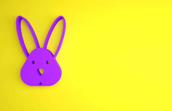 Purple Animal cruelty free with rabbit icon isolated on yellow background. Minimalism concept. 3D render illustration .