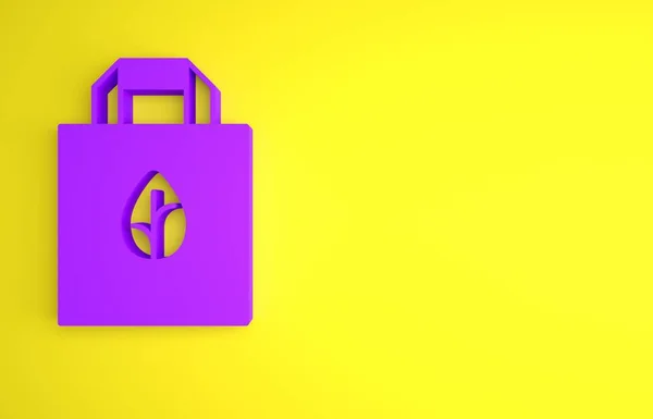 Purple Paper Boodschappentas Met Recycle Icoon Geïsoleerd Gele Achtergrond Zak — Stockfoto