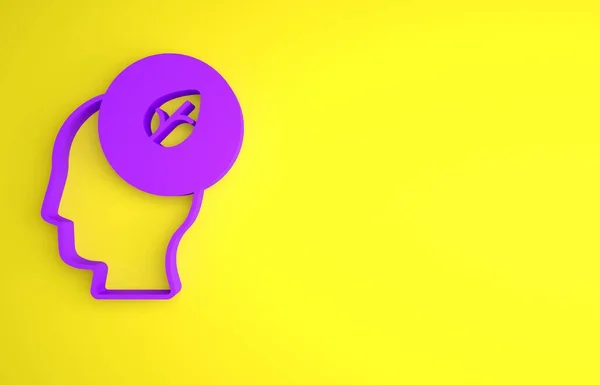 紫色人头 叶内图标孤立在黄色背景 最低纲领的概念 3D渲染说明 — 图库照片