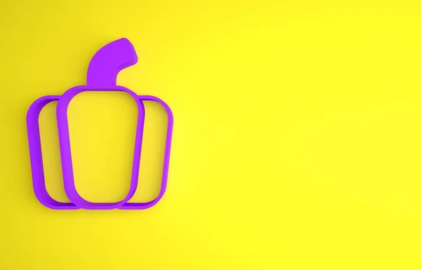 紫色贝尔胡椒或甜辣椒图标孤立在黄色背景 最低纲领的概念 3D渲染说明 — 图库照片
