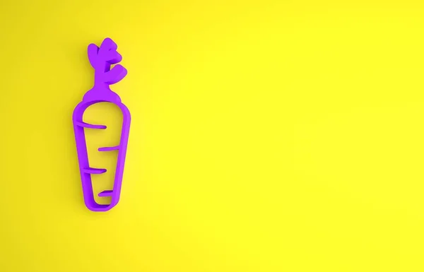 Icono Zanahoria Púrpura Aislado Sobre Fondo Amarillo Concepto Minimalista Ilustración — Foto de Stock