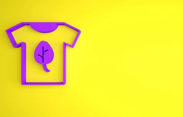 Фиолетовый Веганский Значок Рубашки Изолирован Желтом Фоне Концепция Минимализма Рендеринг — стоковое фото