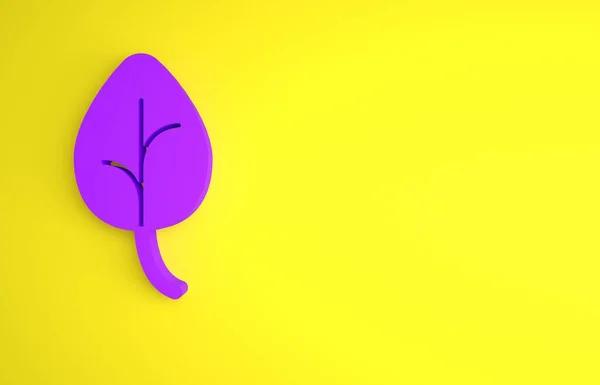 Icono Hoja Púrpura Aislado Sobre Fondo Amarillo Firma Hojas Símbolo —  Fotos de Stock