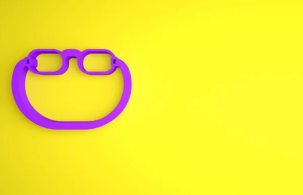 Ícone Óculos Roxos Isolado Fundo Amarelo Conceito Minimalismo Ilustração Renderização — Fotografia de Stock
