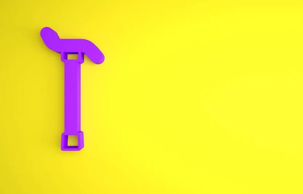 紫色手杖图标孤立在黄色背景上 最低纲领的概念 3D渲染说明 — 图库照片