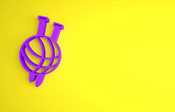 紫色亚麻球 针织图标孤立在黄色背景 针织或裁缝店的标签 最低纲领的概念 3D渲染说明 — 图库照片