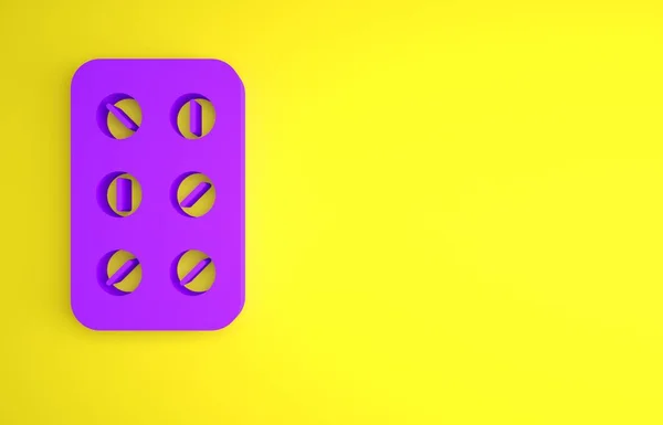 Pastillas Púrpuras Blister Icono Del Envase Aislado Sobre Fondo Amarillo — Foto de Stock