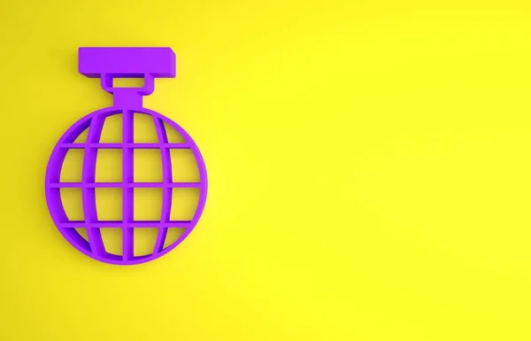 紫色迪斯科球图标孤立在黄色背景 最低纲领的概念 3D渲染说明 — 图库照片