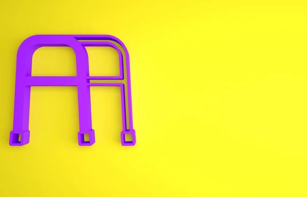 紫色沃克残疾人图标孤立在黄色背景 最低纲领的概念 3D渲染说明 — 图库照片