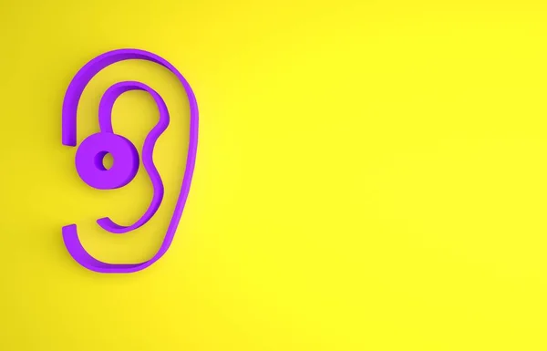 Фиолетовый Значок Слухового Аппарата Выделен Желтом Фоне Слух Ухо Концепция — стоковое фото