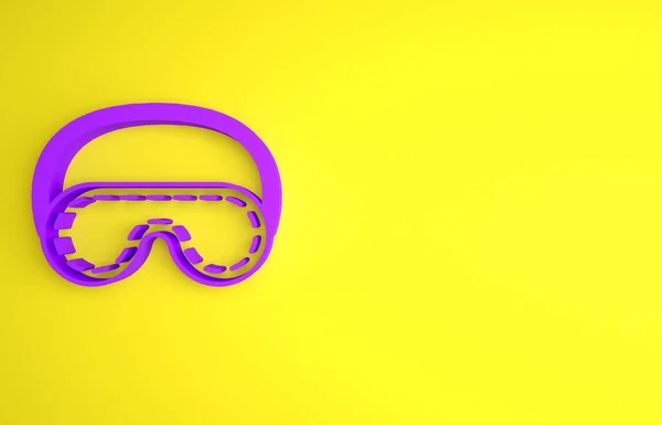 紫色眼罩图标孤立在黄色背景 最低纲领的概念 3D渲染说明 — 图库照片