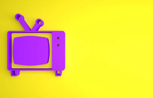 Purple Retro Icon Isolated Yellow Background Television Sign Minimalism Concept — Stock Photo, Image