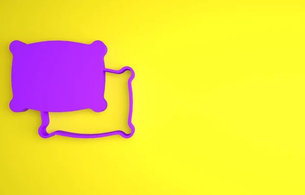 紫色矩形枕头图标孤立在黄色背景 Cushion标志 最低纲领的概念 3D渲染说明 — 图库照片