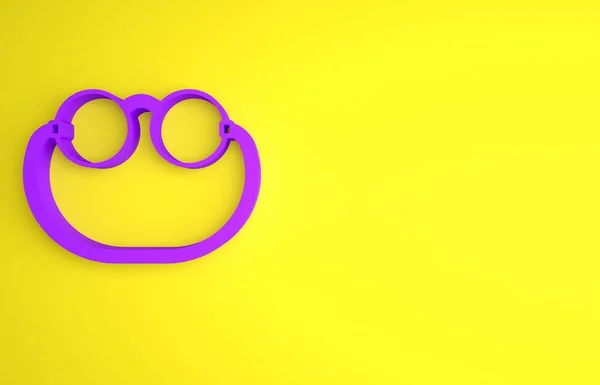 Icono Gafas Púrpuras Aisladas Sobre Fondo Amarillo Concepto Minimalista Ilustración —  Fotos de Stock