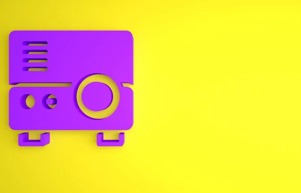 Фіолетова Презентація Фільм Фільм Піктограма Медіапроектора Ізольовані Жовтому Тлі Концепція — стокове фото