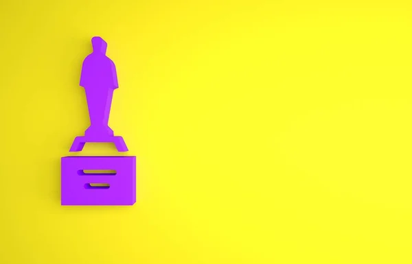 紫色电影奖杯图标孤立在黄色背景 奥斯卡金像奖电影和电影的象征 最低纲领的概念 3D渲染说明 — 图库照片