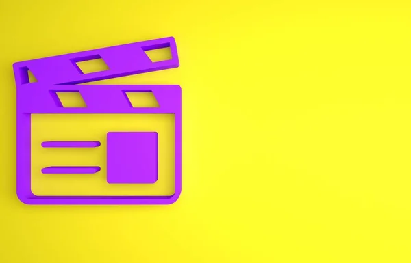 Purple Movie Clapper Icon Isoliert Auf Gelbem Hintergrund Filmklappbrett Klappschild — Stockfoto