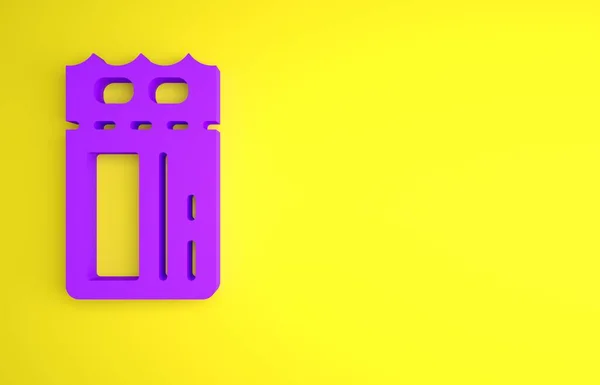 Purple Cinema ticket icon isolated on yellow background. Minimalism concept. 3D render illustration.