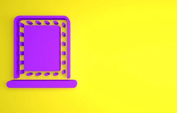 Purple Makeup mirror with lights icon isolated on yellow background. Minimalism concept. 3D render illustration.
