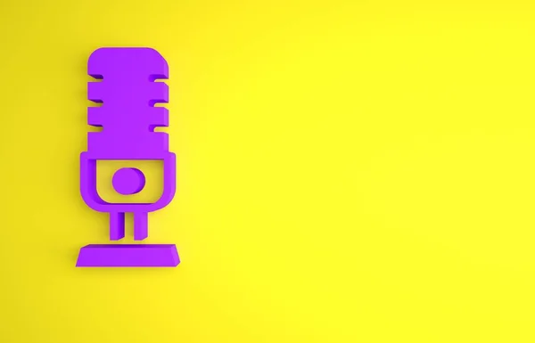 Icono Micrófono Púrpura Aislado Sobre Fondo Amarillo Micrófono Radio Aire — Foto de Stock