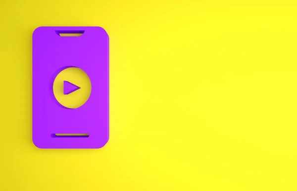 Purple Online Reproduzir Ícone Vídeo Isolado Fundo Amarelo Smartphone Tira — Fotografia de Stock