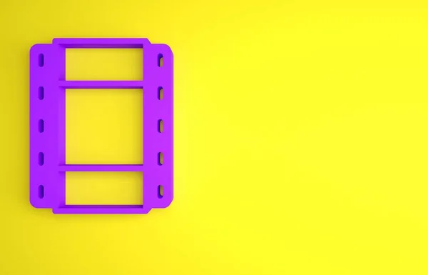 Purple Play Video Icoon Geïsoleerd Gele Achtergrond Filmstrip Bord Minimalisme — Stockfoto